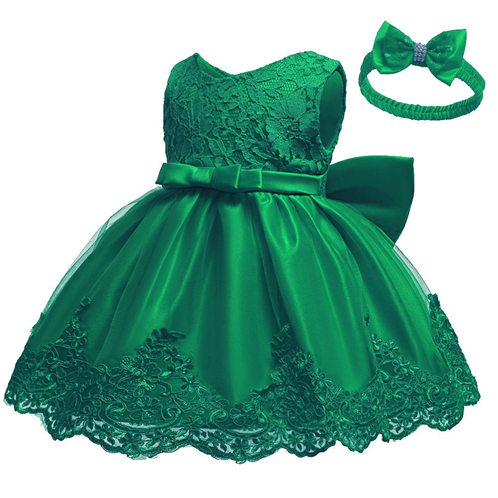 Children's Lace Color Block Birthday Bow Dress