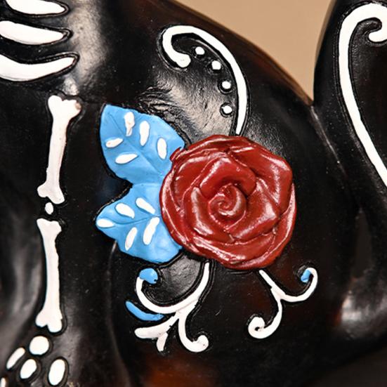 Halloween Ornament Skeleton Cat Dog Shape Resin Statue Indoor Outdoor Cat Sculpture Haunted House Desktop Decor