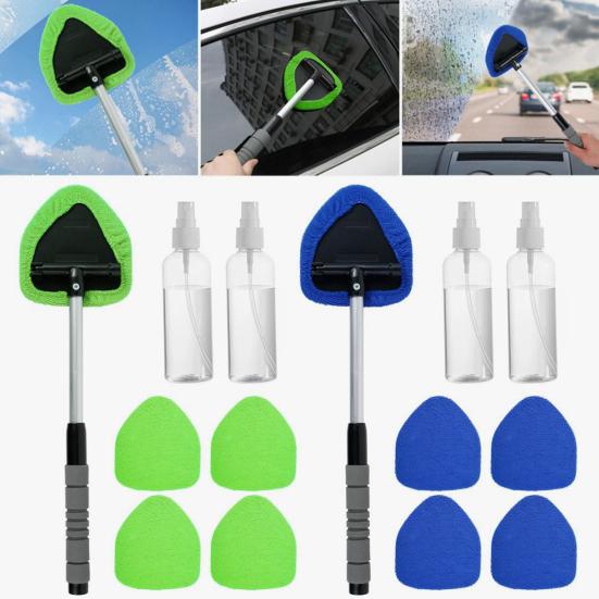 Car Cleaning Brush with Reusable Pads Extendable Handle Sprayer Brush Windshield Cleaning Tool for Car Interior Exterior Glass Cleaning