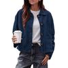 Damen Vintage Cropped Jacke mit Reverskragen Große Taschen Lockerer Drop-Shoulder Schnitt Freizeit-Oberbekleidung