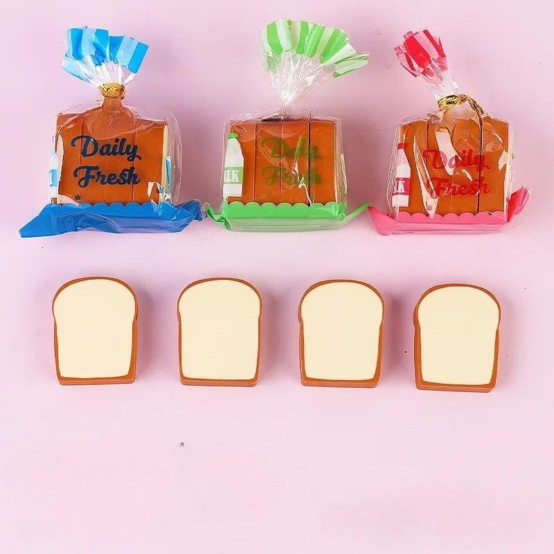 4Pcs Pencil Erasers Cute Cartoon Realistic Traceless Christmas Gift Funny Toast Bread Kids Students Erasers School Supplies