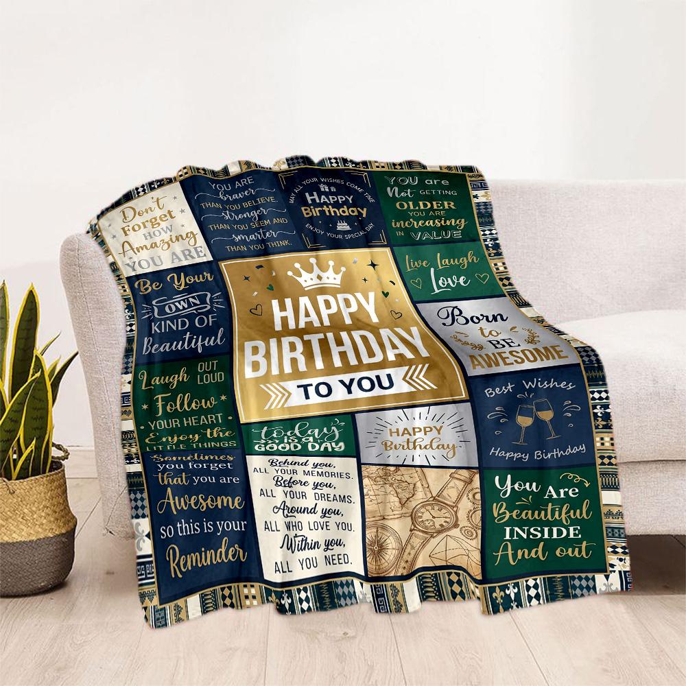 Happy Birthday Inspirational Quotes Blanket Comfortable Suitable for Sofa Picnics Office All-Season Use Digital Print Gifts For Family Or Friends