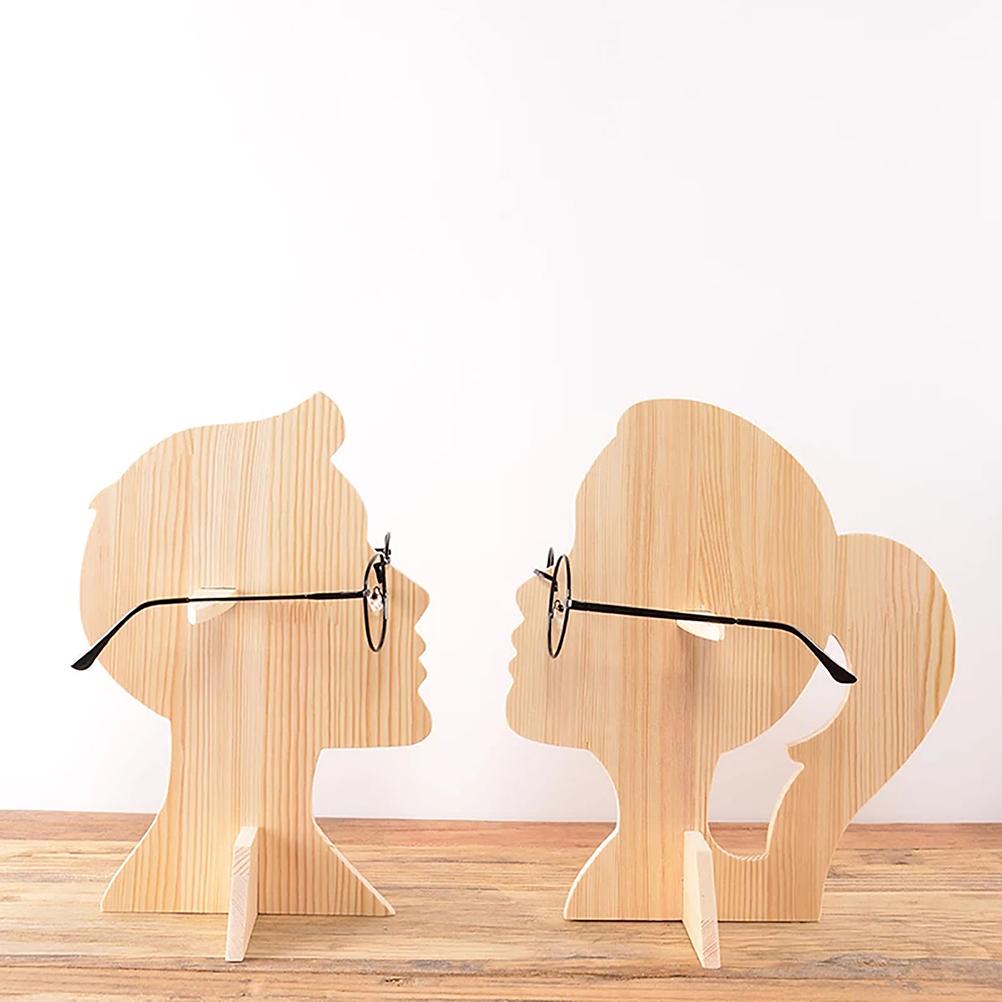 Wooden Eyeglass Spectacle Holder Head Shaped Eyeglass Display Stand Display Rack Home Office Desk Decor Christmas Gift