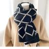 Cute Soft Girl Women's Plaid Scarf Autumn Winter Korean Style Versatile Thickened Warm Knitted Wool Neck Warmer