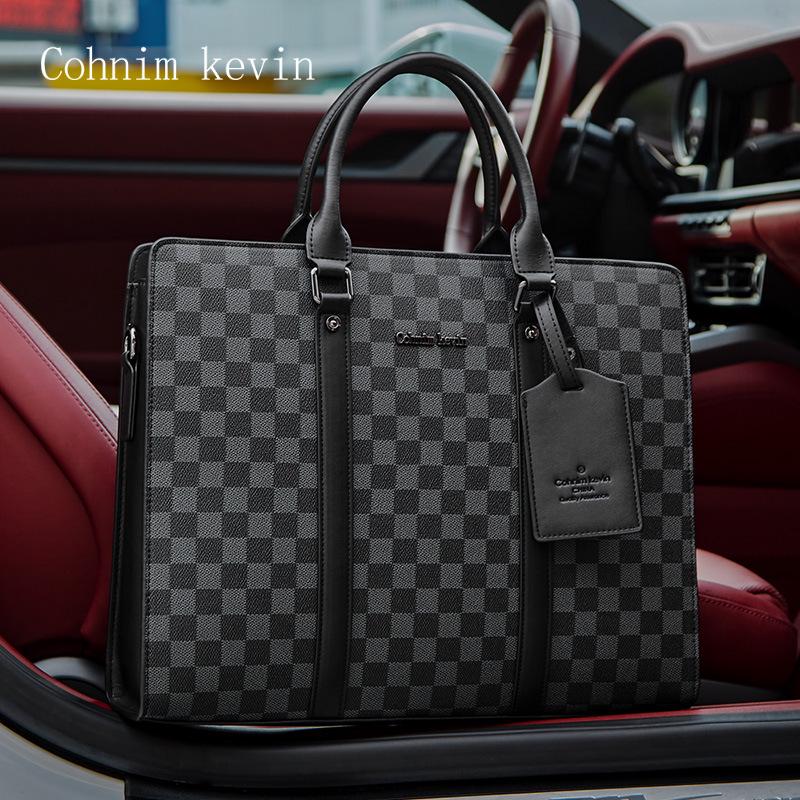 Men's Korean-Style Plaid Business Handbag: Trendy Large-Capacity Shoulder Bag & Briefcase