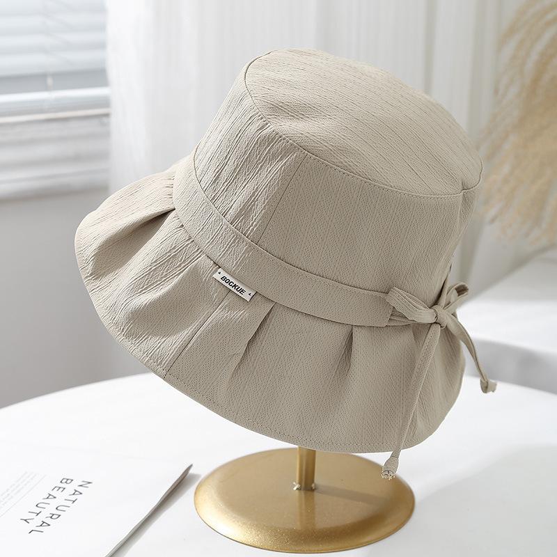 Women's Bucket Hat With Bow Foldable Sun Hat Adjustable Wide Brimmed Cloth Fisherman Cap Female Foldable Casual Simple Sunshade