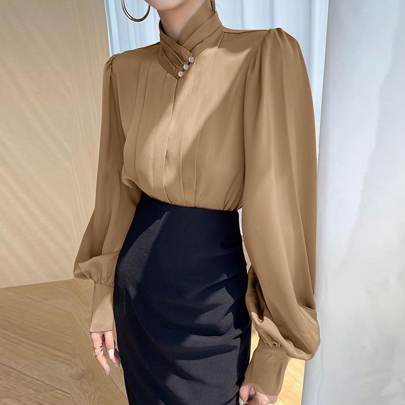 VONDA Γυναικείες κομψές μονόχρωμες ριγέ μακρυμάνικο μπλούζες με ζιβάγκο