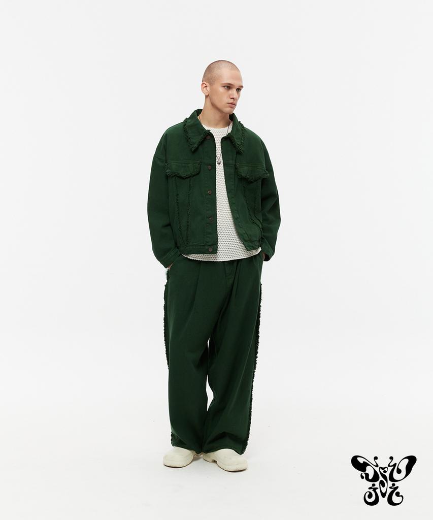Ssoji Cut Pigment Wide Denim Pants (Green)