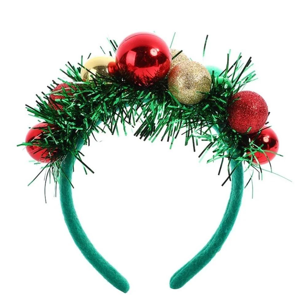 Colored Balls Christmas Headband Green Ribbon Performance Party Headband Personality Cosplay Christmas Decorations Women Girls