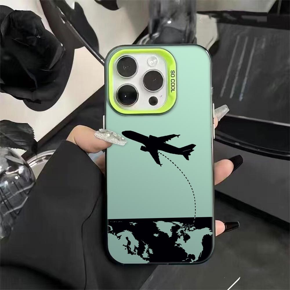 Black Airplane Design Phone Case for Iphone 16 15 14 13 12 11 Pro Max Mini Shockproof Anti-Scratch Protective Hard Cover