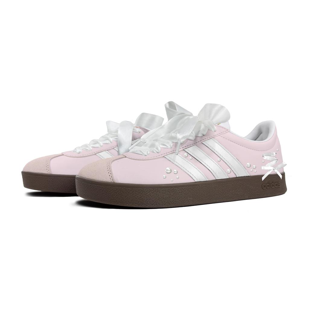 Adidas VL COURT 2.0 Slip Resistant, Abrasion Resistant, Breathable Low top Skateboard Shoes Unisex Pink JQ2470(Team700-)