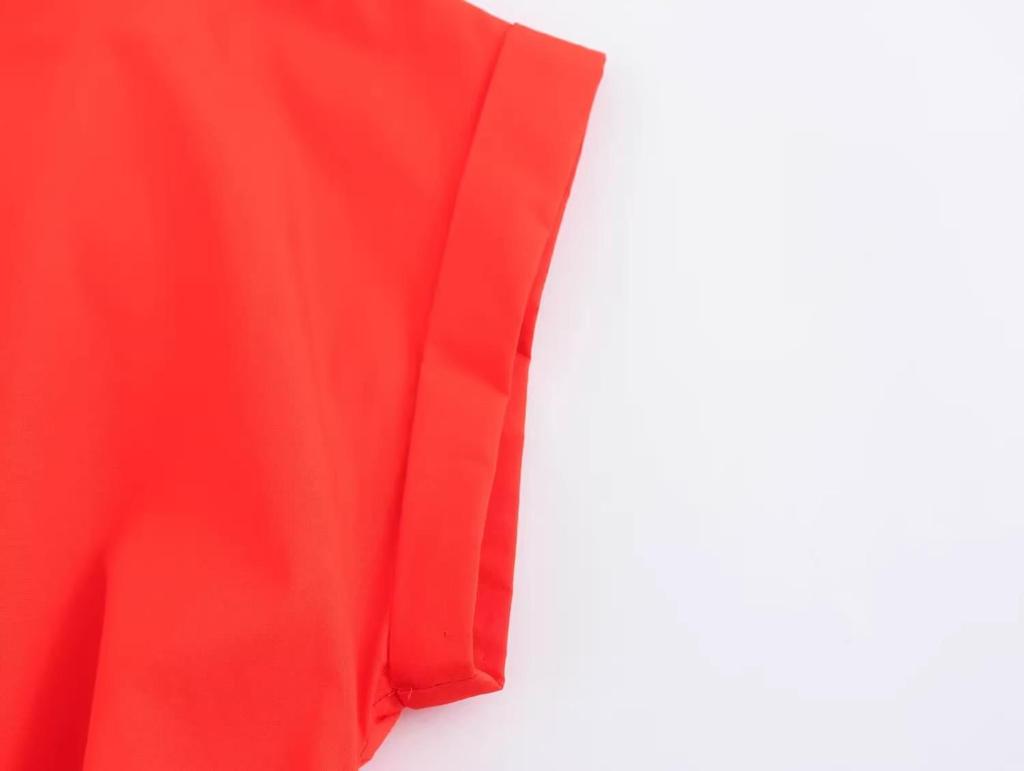 2025 Spring Women's European and American Fashion Bow Short Sleeve Poplin Shirt