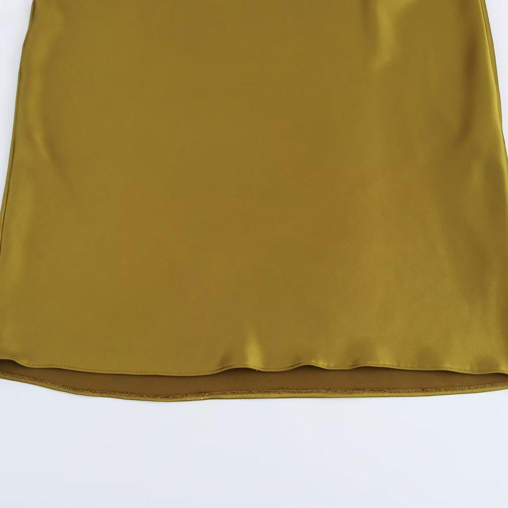 2025 Spring Women's European & American Style Belted Silk Satin Dress
