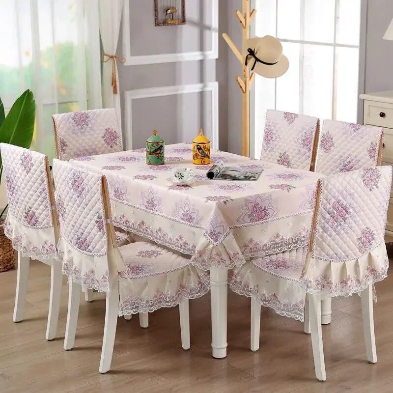 Einfarbiger Spitzen-Stuhlbezug im europäischen Stil, Esstisch- und Hockerbezug, Haushalts-Esstischdecke, Stuhlrückenlehne-Tuch