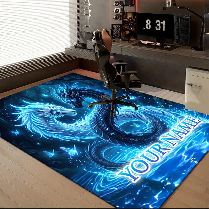 1PC Custom Name Ethereal Dragons Mystic Forest Theme Floor Mat Ideal for Living Room, Game Rooms, Office, Bedroom,Floor Mat Playful Design