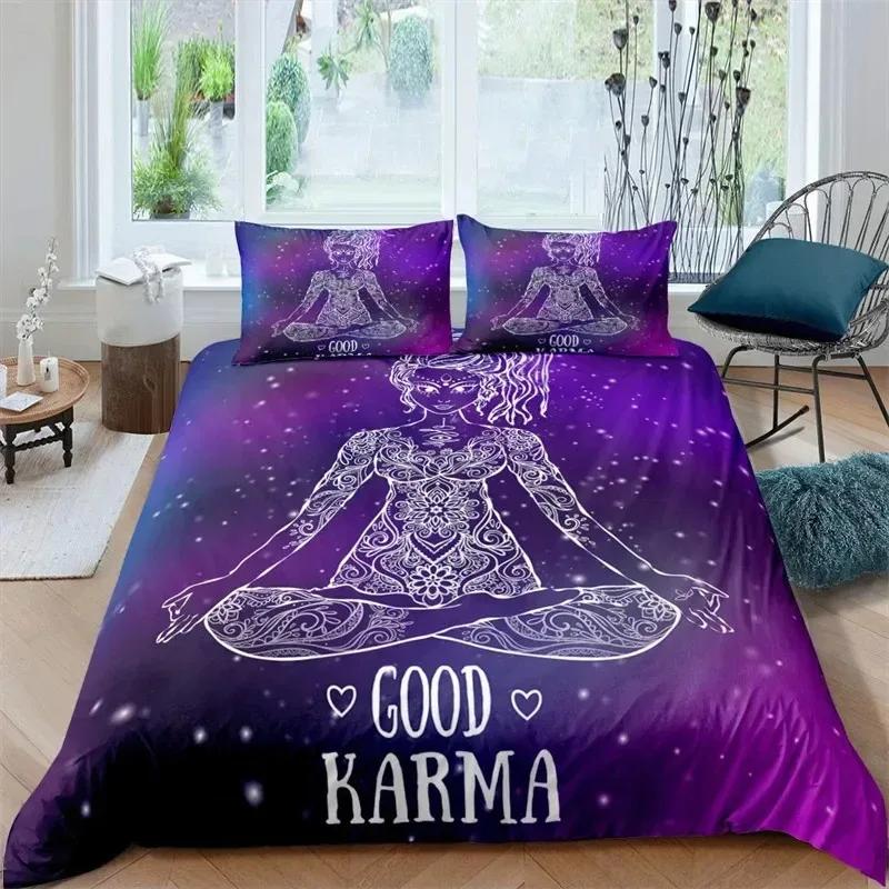 Comforter Bohemian Chakra Meditation Relax Theme Yoga Bedding Set Exotic Mandala Lotus Comforter Full King Bedroom Decor