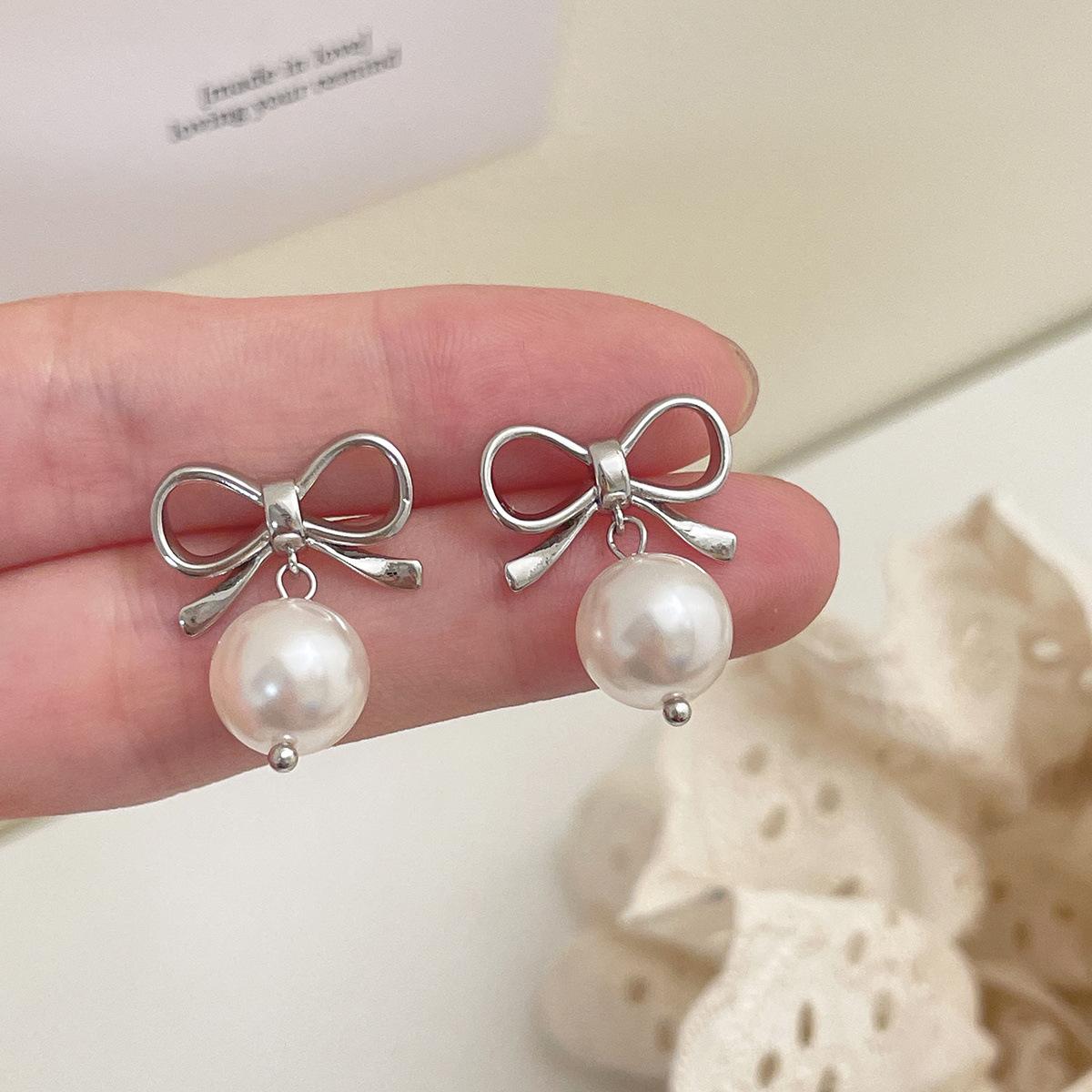 

Серьги-бантики из серебра 925 пробы, изысканные женские серьги-подвески с жемчугом, серьги премиум-класса Niche 925 silver needle