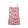European and American summer new temperament sweet flower print pleated mini suspender short dress