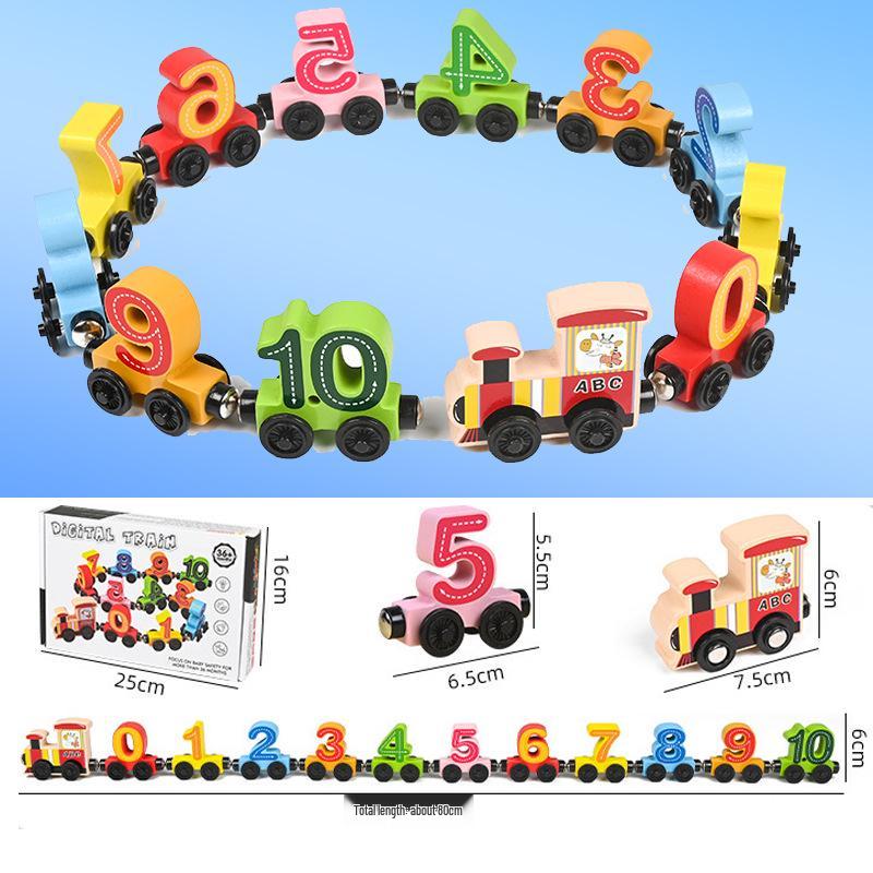 Colorful Wooden Magnetic Train with Number and Letter Blocks - Educational Pull-Along Toy for Preschoolers