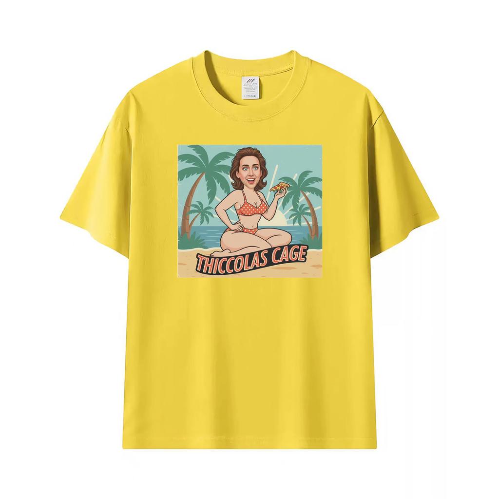 Thiccolas Nicolas Cage Retro Beach Meme Funny T Shirts Unisex Unisex Classic Harajuku Fashion T Shirt Summer Tops Oversized Tshirts