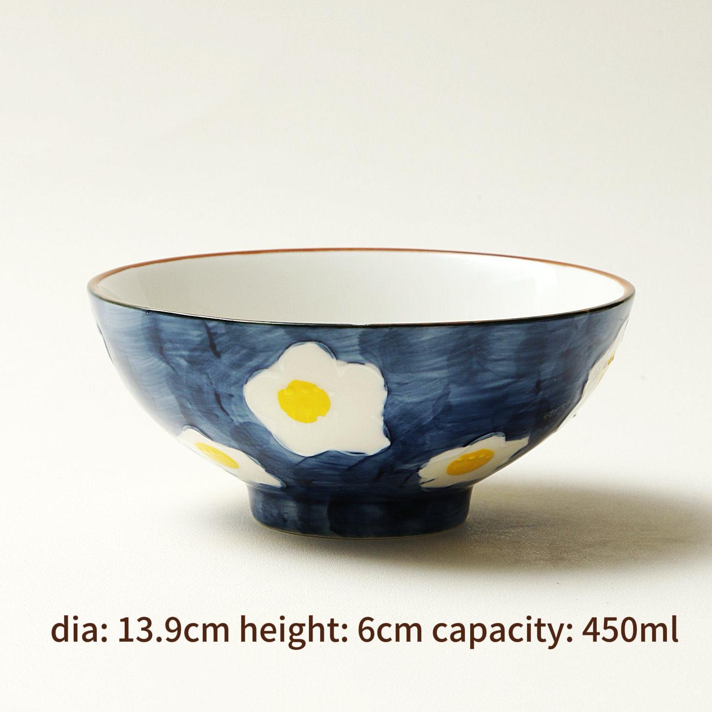 Jiutianyaki Underglaze Ceramic Bowl Household Rice Soup Breakfast Dessert Tall-Footed Bowl Hand-Painted Microwave Safe Modern Standard