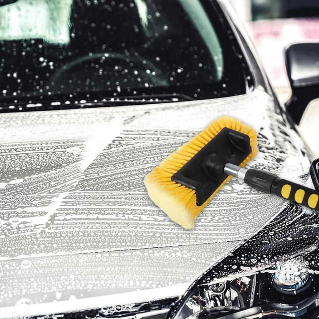 Car Wash Brush with Long Handle - Soft Bristle Cleaning Head and Hose Attachment