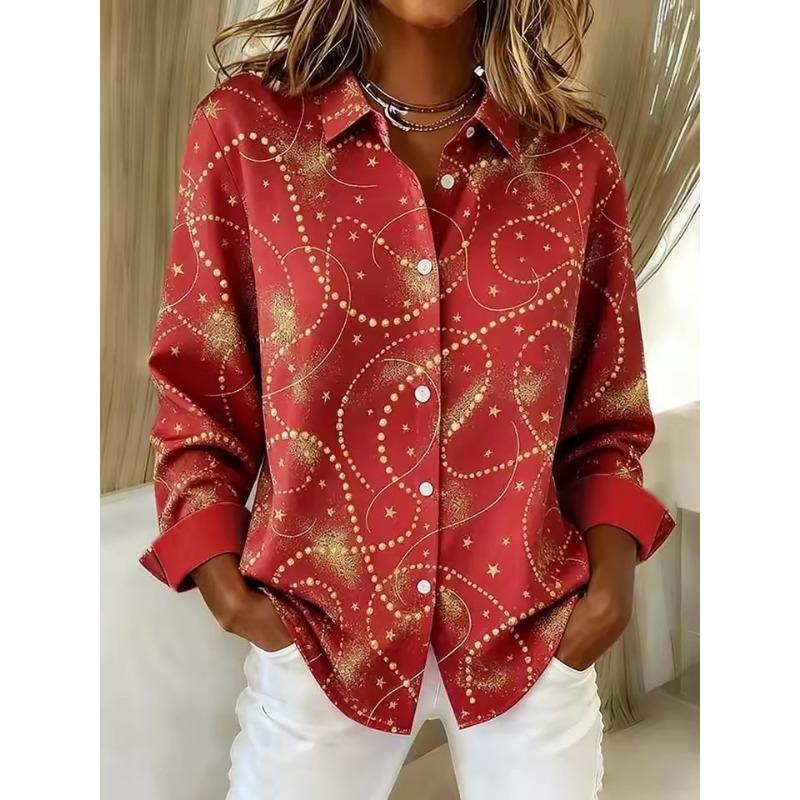 Christmas Women's Shirt Graphic Santa Claus Elegant Vintage Tropical Long Sleeve Shirt Collar Regular Tops Daily Holiday Winter