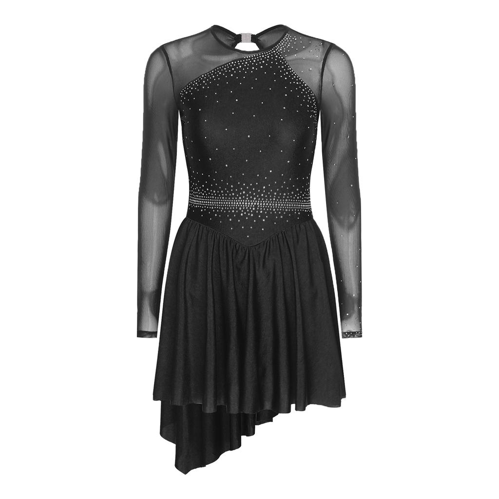 Women's Performance Dance Dress - Glitter Rhinestones Cutout Back Sheer Mesh Patchwork for Competition
