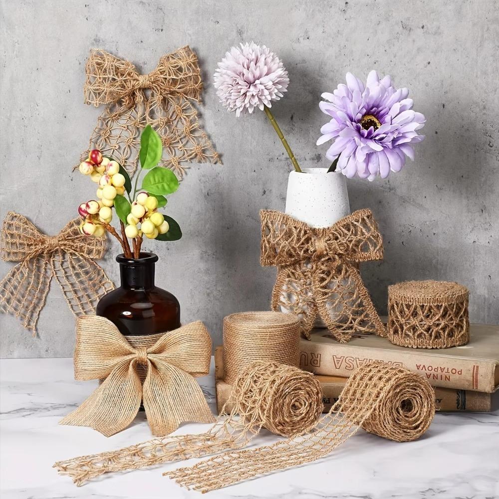 4 Rolki Dekoracyjna Naturalna Juta Wstążka Workowa DIY Szycie Rzemiosło Wstążka Jutowa Pakowanie Prezentów Siatka Wstążka Vintage