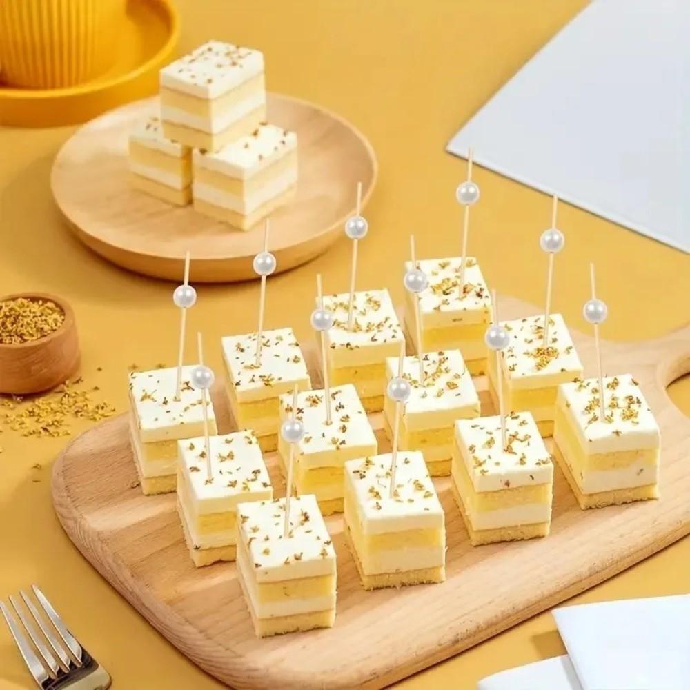 100pcs Versatile Pearl Fruit Picks 12cm Length Dessert Sticks Bamboo Food Picks  Cake Dessert