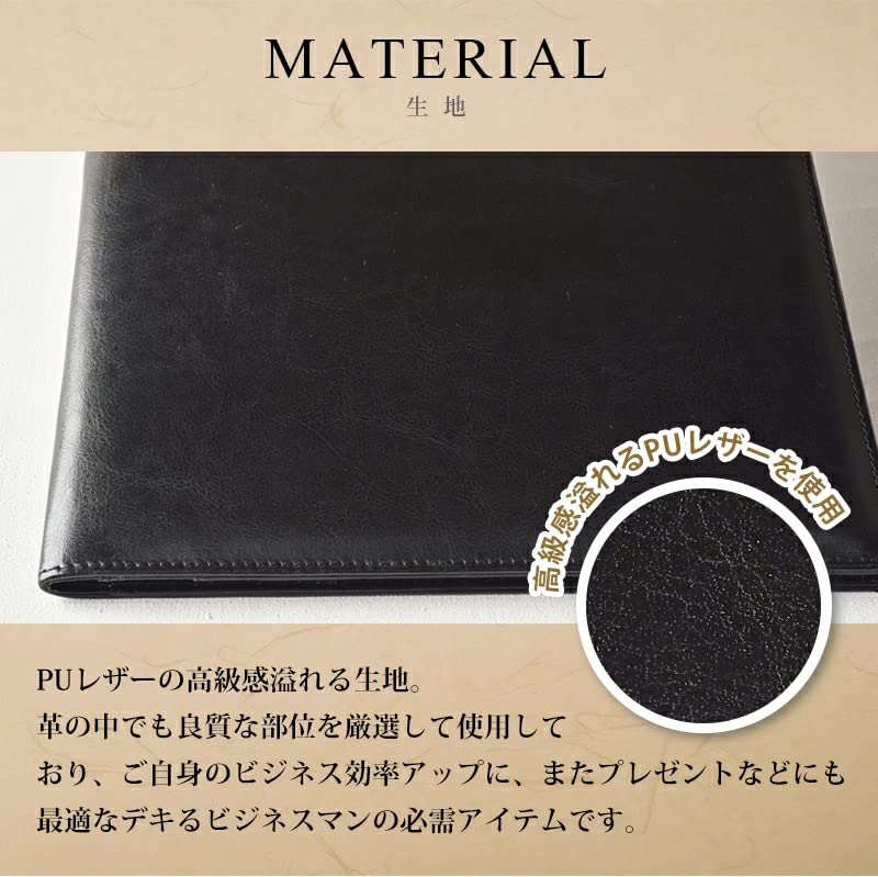 Latuna Binder A4 Clipboard File Clip Gift PU Business Card Holder Pen Holder with Pocket PU Bi-Fold Multi-Function (Navy Blue, Leather)