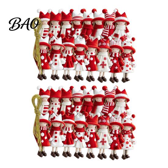Winter Holiday Party Favors Red And White Doll Hanging Pendants for Christmas Tree, Decorative Wooden Girls Festive Supplies Ornament, Seasonal