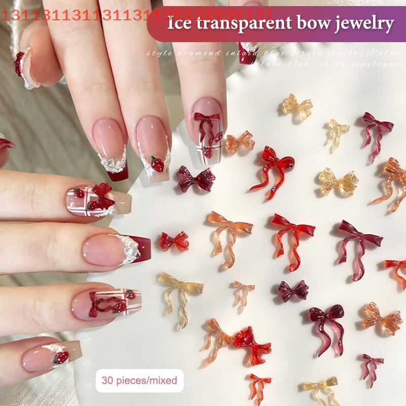 30pcs Mixed Color Resin Line Bowknot Bow Tie Ribbon Nail Art Decorations DIY Manicure Rhinestones Accessories