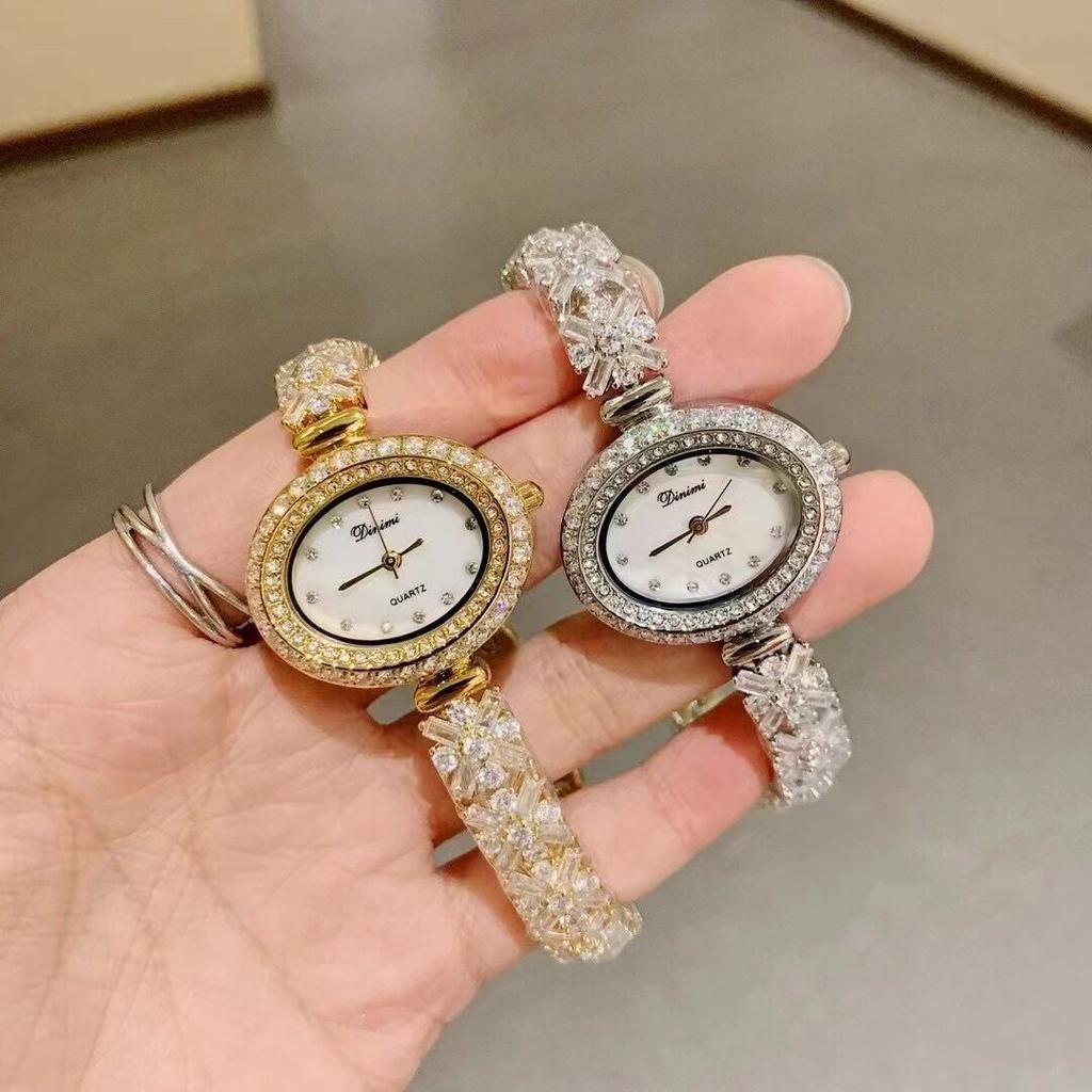Oval Bracelet Women'S Watch Exquisite Fritillary Full Of Diamonds Zircon High-End Light Luxury Fashion Women'S Watch