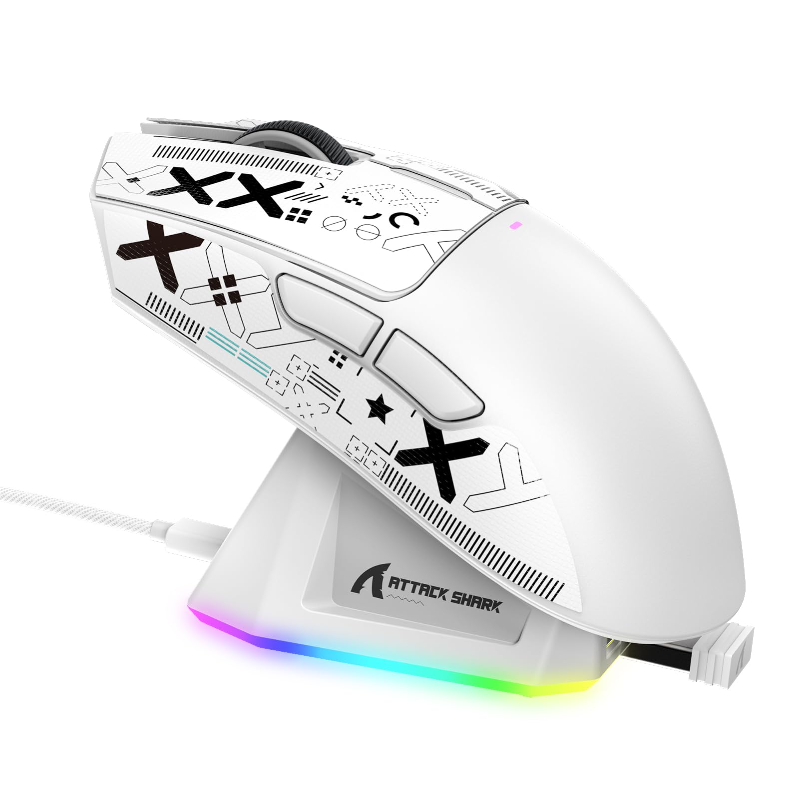 

Ігрова RGB миша MAMBASNAKE x ATTACK SHARK X11 з магнітною зарядкою, подвійним Bluetooth, DPI PAW3311, мікроперемикачами HUANO, Broadcom, ергономічна, біла, надлегка, 60 г, білий