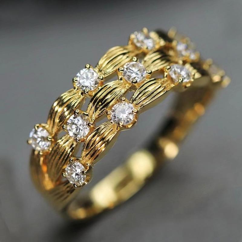 

Huitan Hyperbole Wide Ring for Women Gold Color Luxury Twist Design Band Cocktail Rings Fashion Female Accessories Party Zircon 6