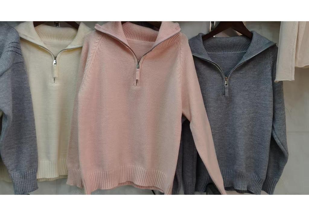 Korean Style Women's High-Neck Half-Zip Pullover Sweater - Winter 2025 Collection