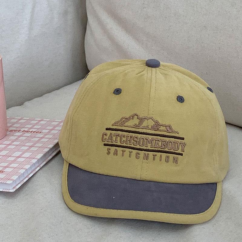 Niche color matching embroidery short brim cap female face small sunshade baseball cap parent-child