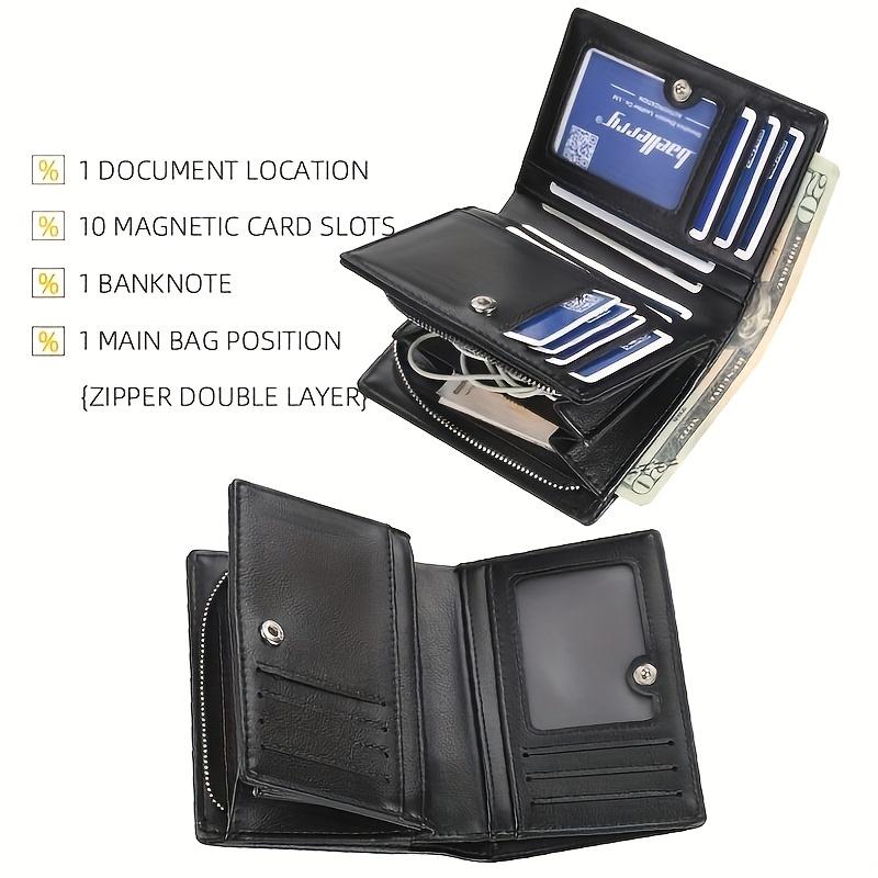Men PU Leather Short Wallet with Zipper Coin Pocket Vintage Big Capacity Male Short Money Purse Card Holder