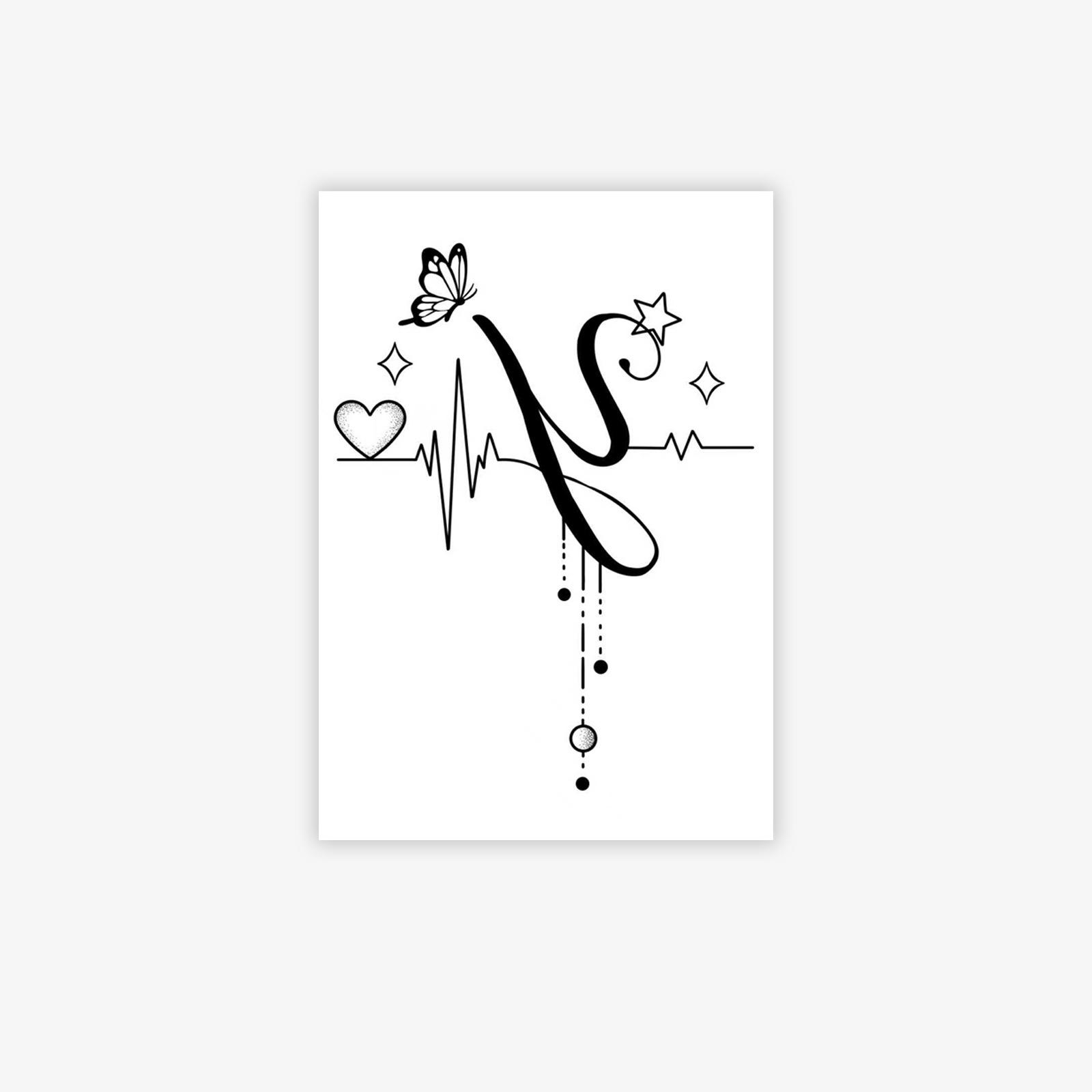 

Small Fresh Y Letter Electrocardiogram Tattoo Sticker, Waterproof And Sweat-Proof, Personalized Simple Clavicle Tattoo Sticker 7*9CM