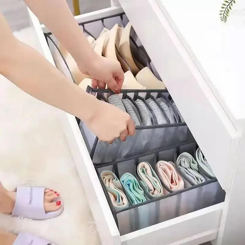 5PCS Household Grid Underwear Drawer Organizer Sock Bra Storage Box Closet Dorm Storage Bag Space Saving