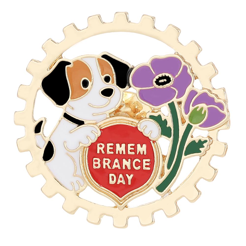 4 Styles Funny Dog And Poppy Design Lest We Forget Enamel Brooches Remembrance Day Animal Golden Pins Veterans Badge