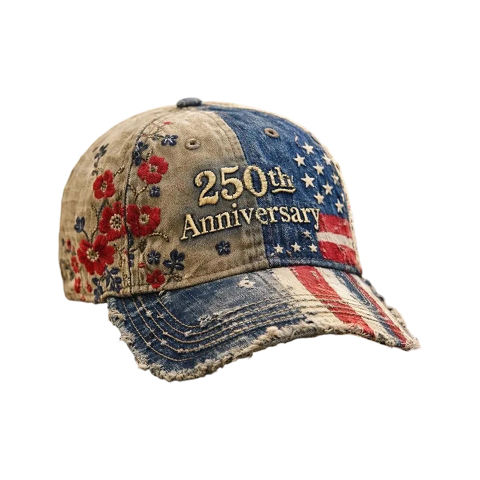 

250th Anniversary Vintage Floral Print Hat - Commemorative Sun Hat Or Fascinator With Silk Flowers, For Tea Parties, Weddings & Retro Events One Size