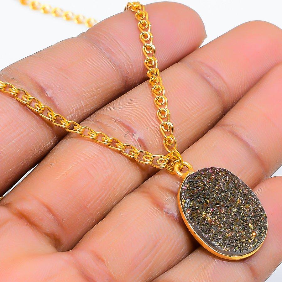 Peacock Titanium Druzy Gemstone 925 Sterling Silver Jewelry Necklace 20" GK-5014