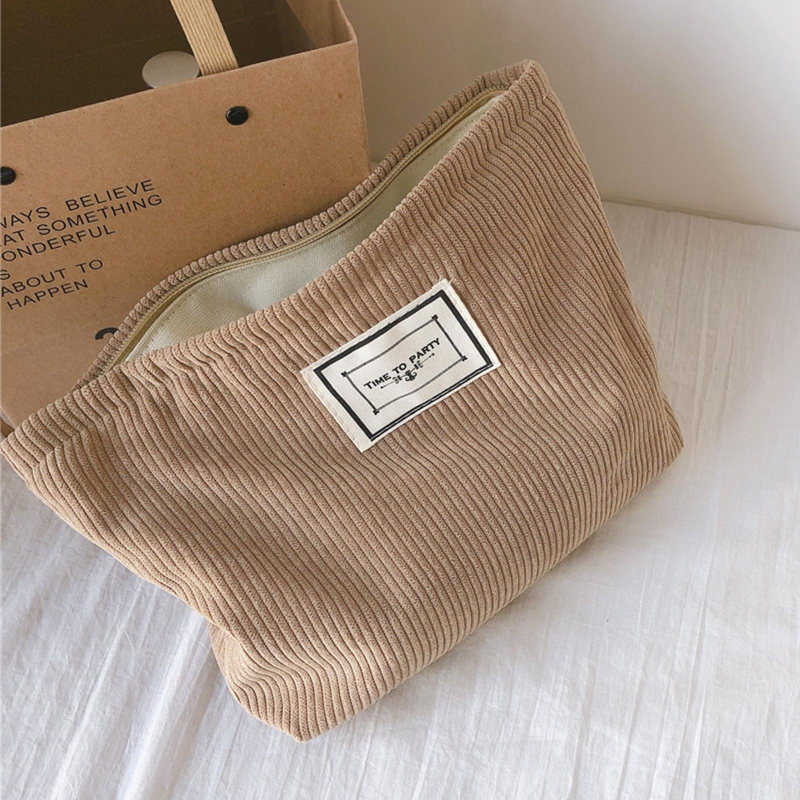 

602 Corduroy Toiletries Purse Makeup Storage Pouch Cosmetic Organizer Bag Hand Carrying Pouch Khaki