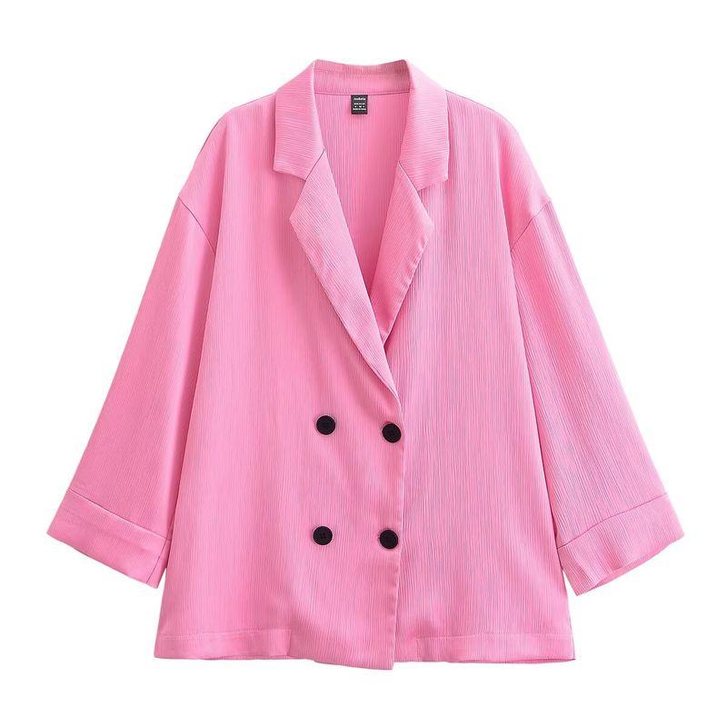 Za Autumn New Women clothes 2025 Western Style French style Fashion Wrinkled Double Breasted Blazers Trousers Set