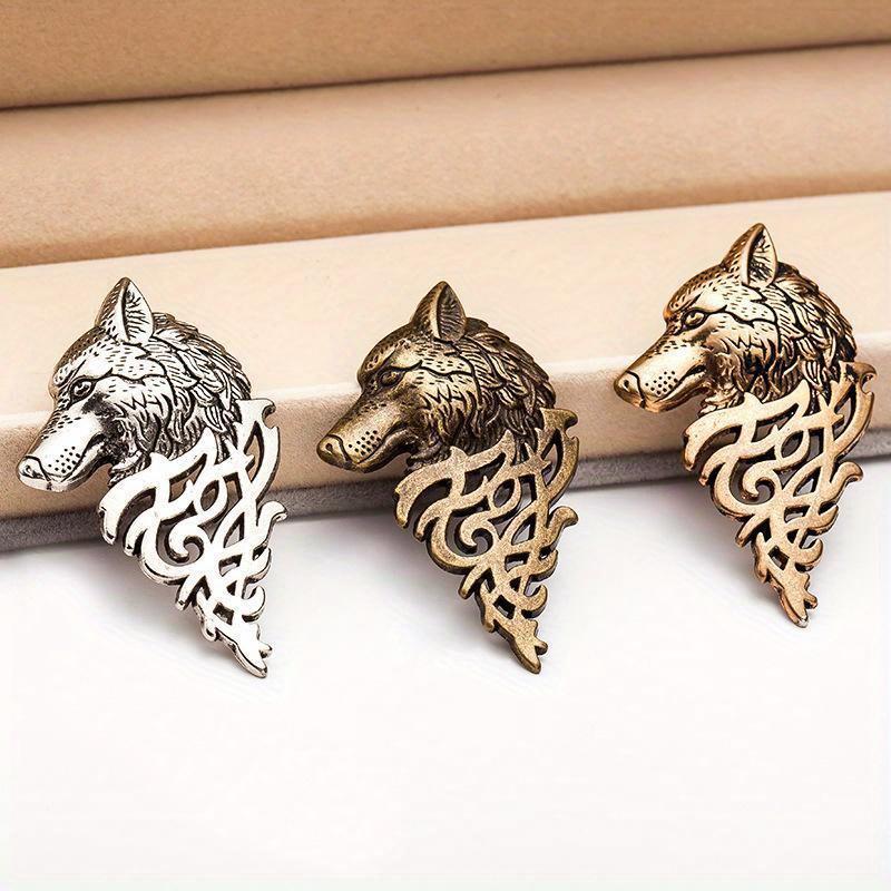 2PCS Personalized Fashion Men's Suit Collar Pin Buckle Domineering Wolf Head Brooch Pin.