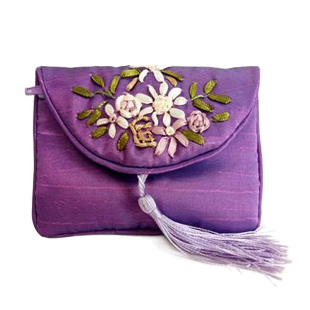 Embroidered Flower Women Tassels Handbags Retro Handmade Zipper National Small Bag Card Storage Ethnic Style Coin Purse