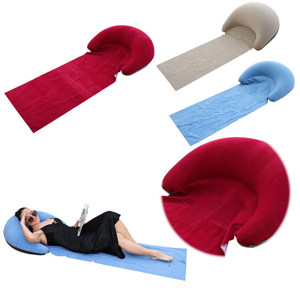 Inflatable Lounger with Head Rest Flocking Air Couch Ergonomic Portable Beach Chair Camping Air Bed for Camping Beach