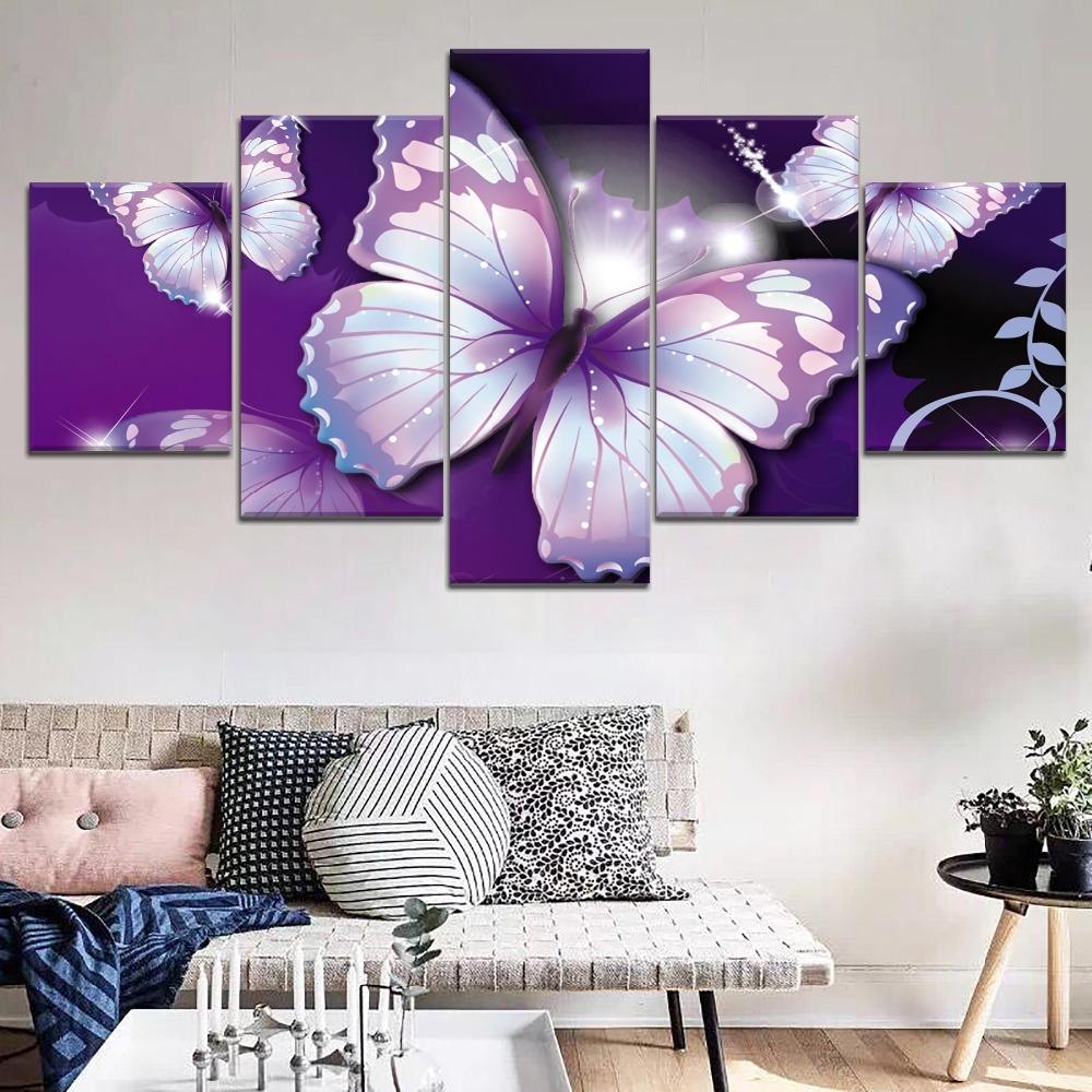 

Paintings Canvas 5 Piece Art Purple Butterfly Animal Poster Modern Decorative Wall Art for Home Decorations Wall Decor 20X35 20X45 20X55CM
